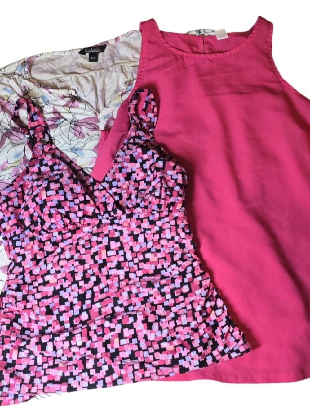 Mixed Pink Tops Bundle - Patterned Tank & Solid Shell